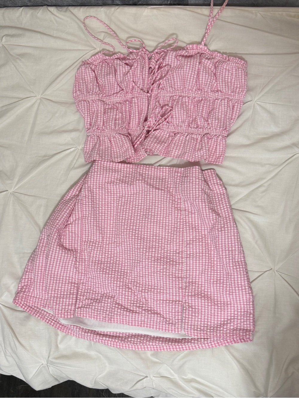 No Boundaries Pink Gingham Mini Skirt Set
